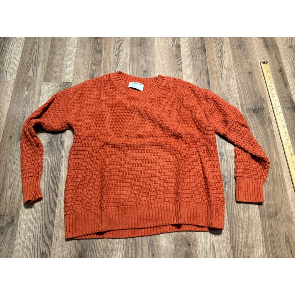 Old Navy Sweater Women Size S Orange Tunic Length Waffle Knit Crew Neck